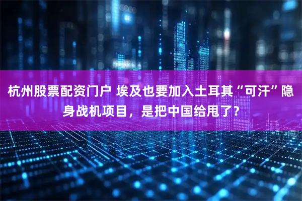 杭州股票配资门户 埃及也要加入土耳其“可汗”隐身战机项目，是把中国给甩了？